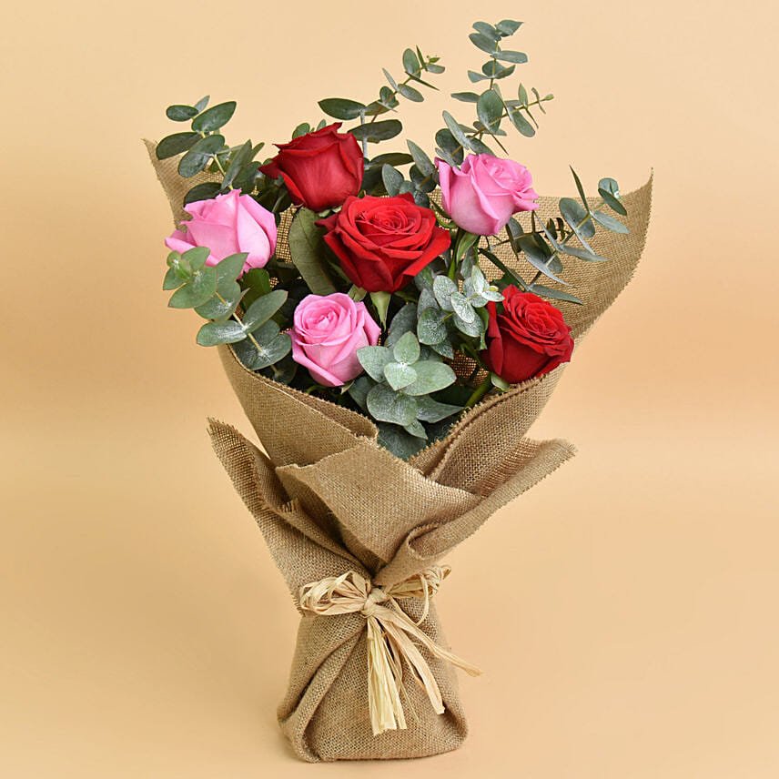 3 Pink 3 Red Roses Beauty Bouquet