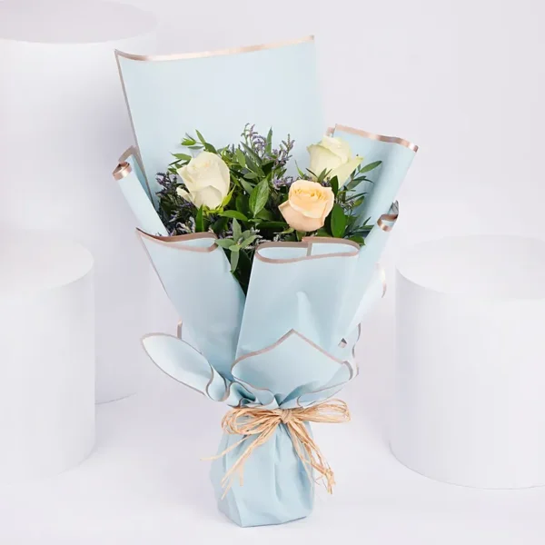 Bouquet Of White And Peach Roses