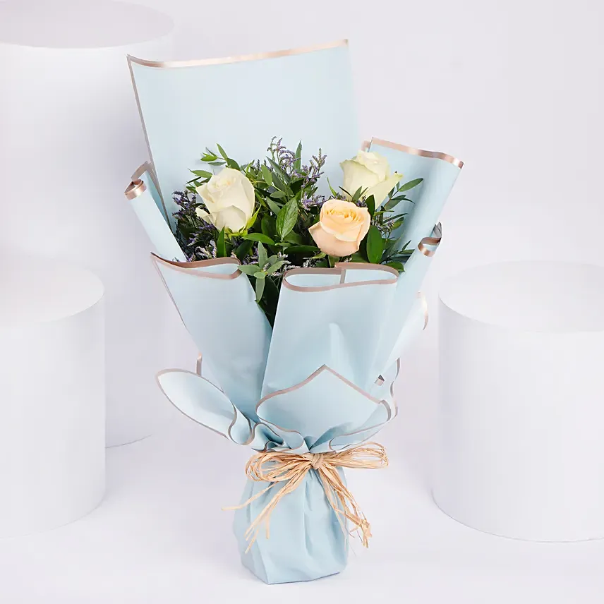 Bouquet Of White And Peach Roses