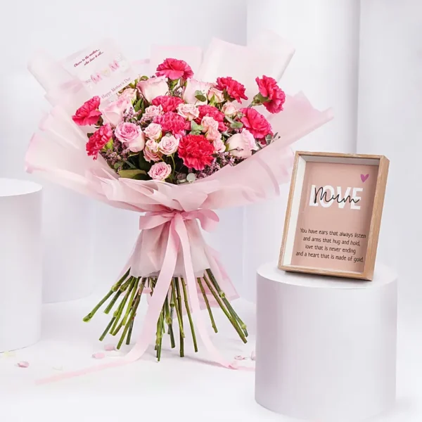 Carnations And Roses Bouquet And Frame