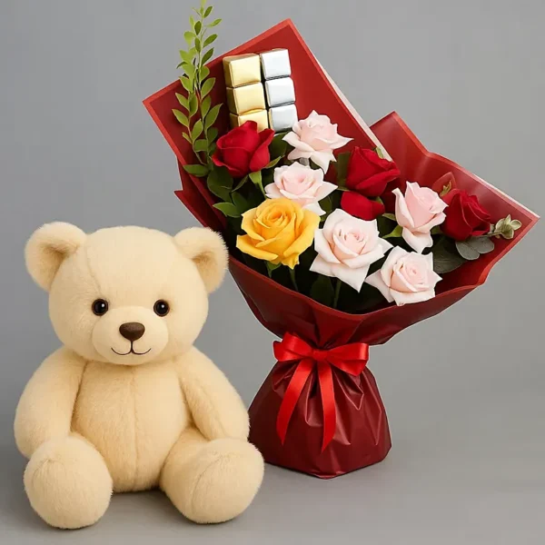 Classic Blooms and Chocolates with Teddy bear