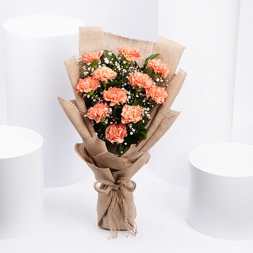 Lovely Orange Carnations Bouquet Standard
